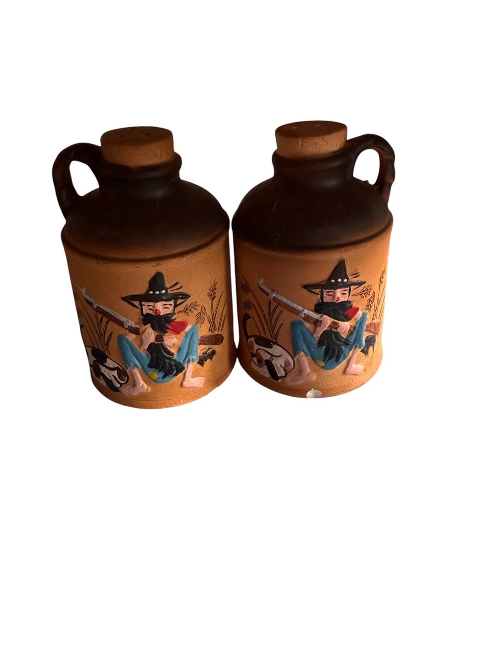Vintage hillbilly moonshine jugs salt and pepper shakers